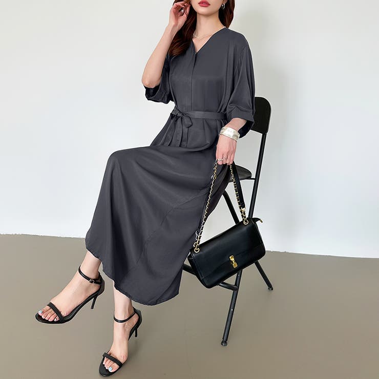 ジップアップワンピース シャツワンピース vネックワンピース | COCOMOMO | 詳細画像22 