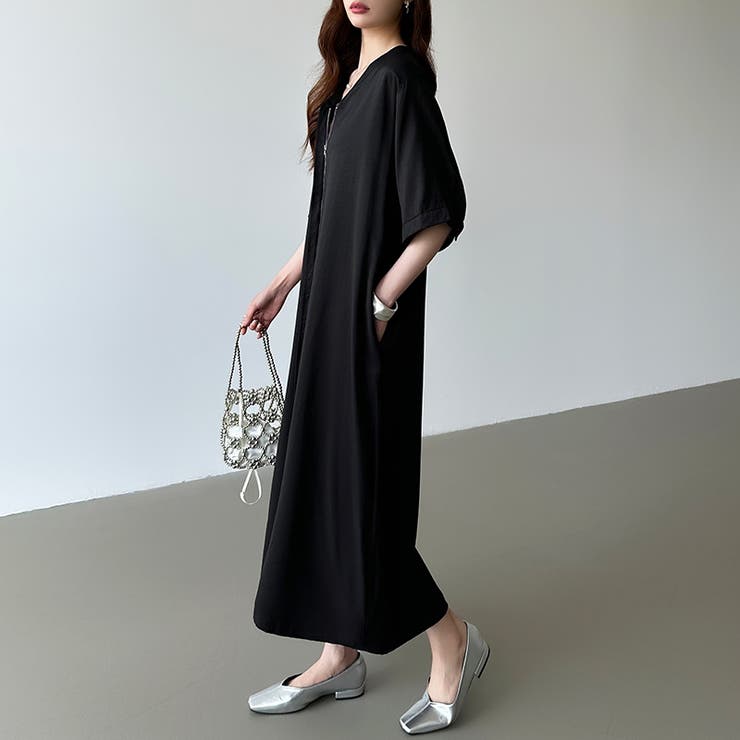 ジップアップワンピース シャツワンピース vネックワンピース | COCOMOMO | 詳細画像24 