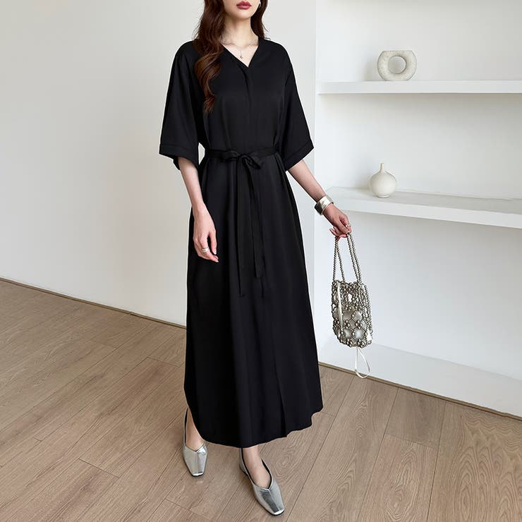 ジップアップワンピース シャツワンピース vネックワンピース | COCOMOMO | 詳細画像29 