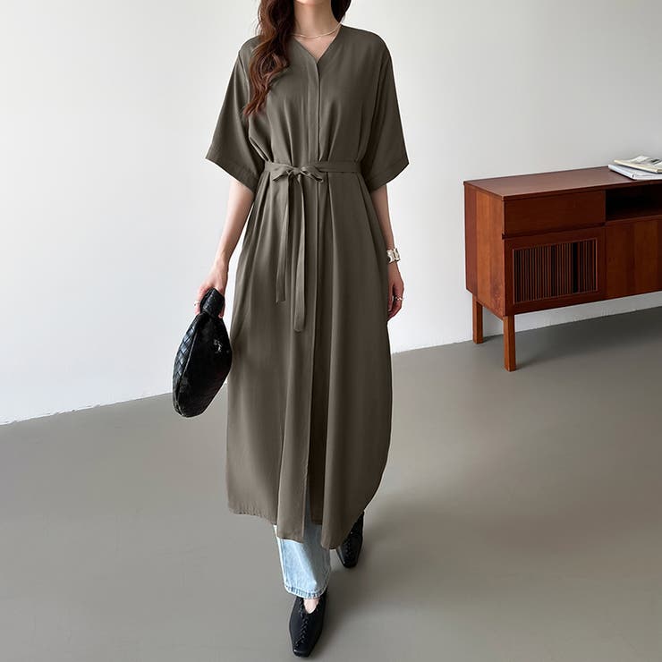 ジップアップワンピース シャツワンピース vネックワンピース | COCOMOMO | 詳細画像2 