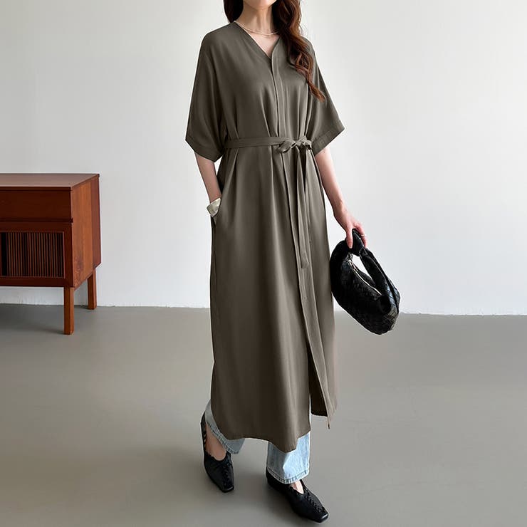 ジップアップワンピース シャツワンピース vネックワンピース | COCOMOMO | 詳細画像4 