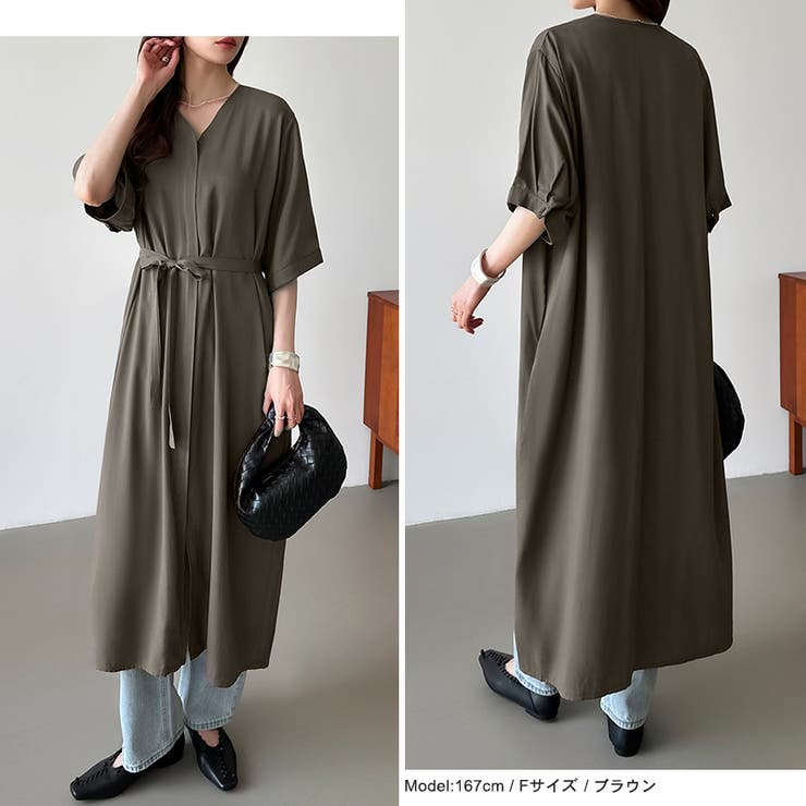 ジップアップワンピース シャツワンピース vネックワンピース | COCOMOMO | 詳細画像6 