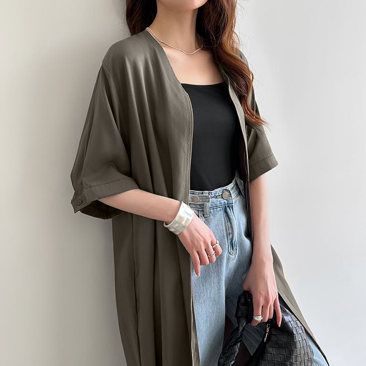 ジップアップワンピース シャツワンピース vネックワンピース | COCOMOMO | 詳細画像8 