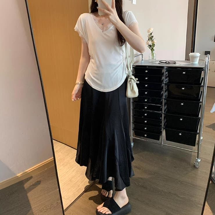 サイドシェイプデザイン レースカットソー 半袖Tシャツ | COCOMOMO | 詳細画像12 