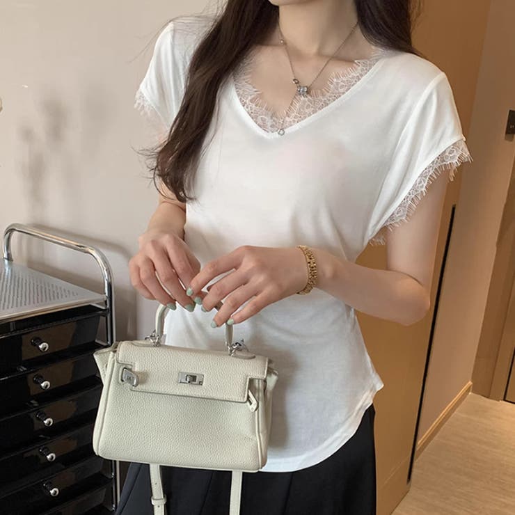 サイドシェイプデザイン レースカットソー 半袖Tシャツ | COCOMOMO | 詳細画像9 