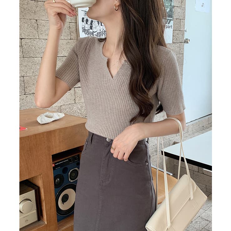 キーネックニット リブニット サマーニット | COCOMOMO | 詳細画像12 