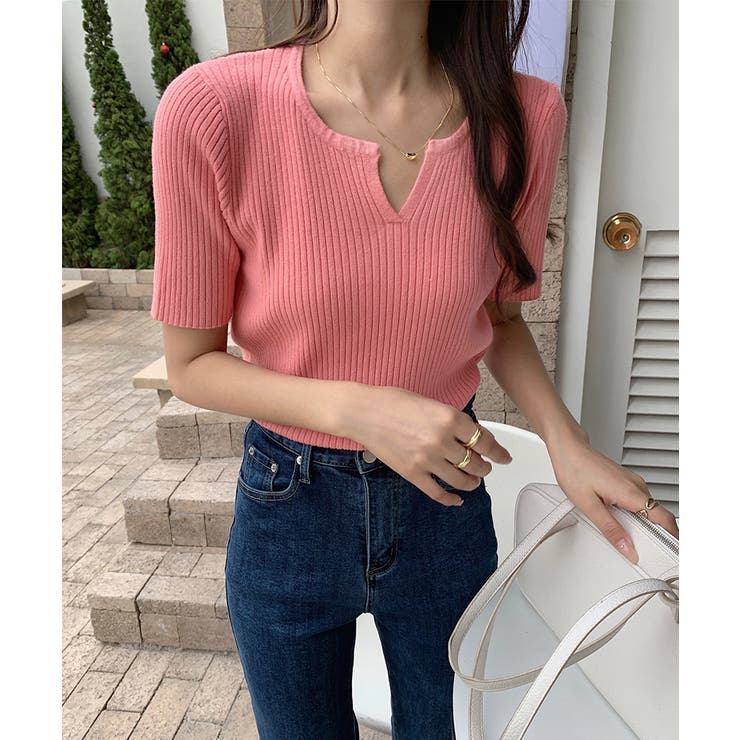 キーネックニット リブニット サマーニット | COCOMOMO | 詳細画像16 