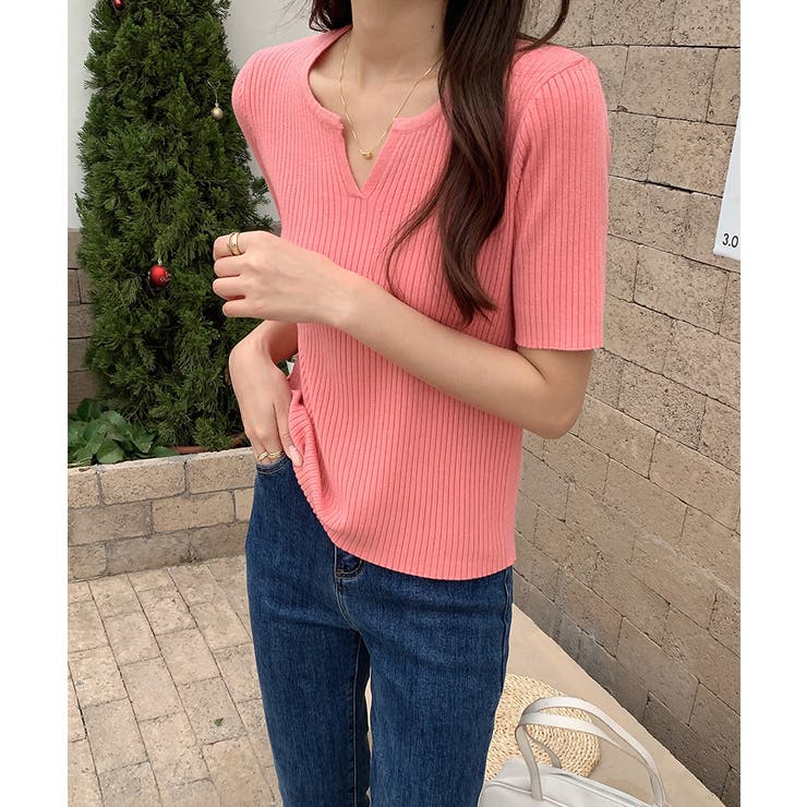 キーネックニット リブニット サマーニット | COCOMOMO | 詳細画像17 