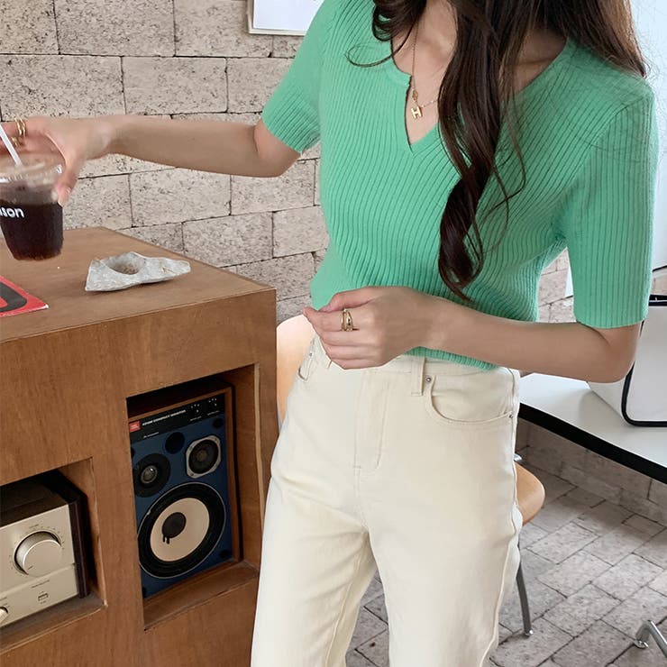 キーネックニット リブニット サマーニット | COCOMOMO | 詳細画像1 