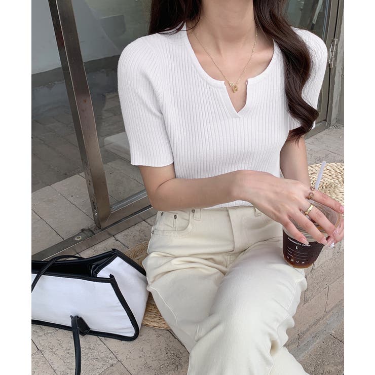 キーネックニット リブニット サマーニット | COCOMOMO | 詳細画像20 