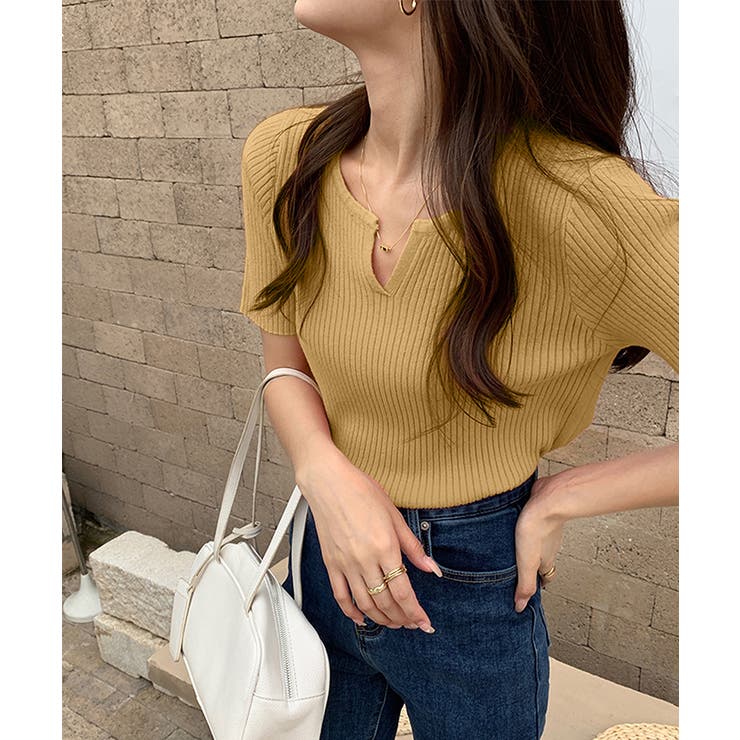 キーネックニット リブニット サマーニット | COCOMOMO | 詳細画像24 