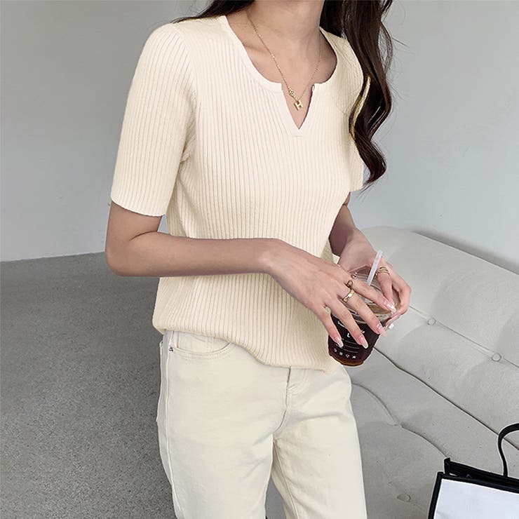 キーネックニット リブニット サマーニット | COCOMOMO | 詳細画像26 