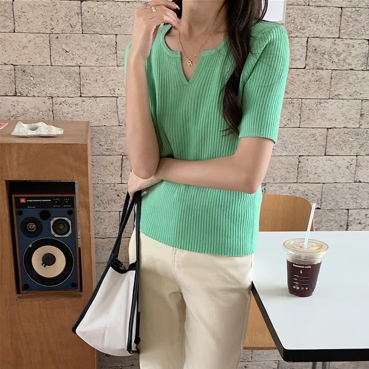 キーネックニット リブニット サマーニット | COCOMOMO | 詳細画像2 