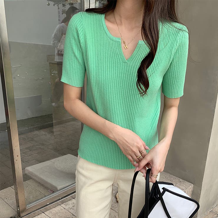 キーネックニット リブニット サマーニット | COCOMOMO | 詳細画像3 