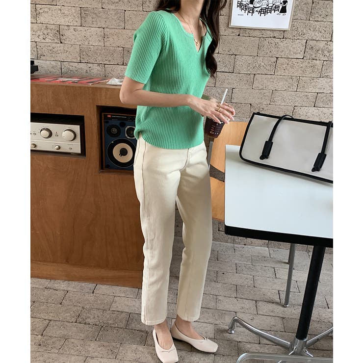 キーネックニット リブニット サマーニット | COCOMOMO | 詳細画像4 