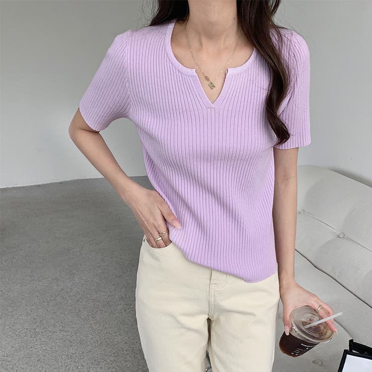 キーネックニット リブニット サマーニット | COCOMOMO | 詳細画像5 