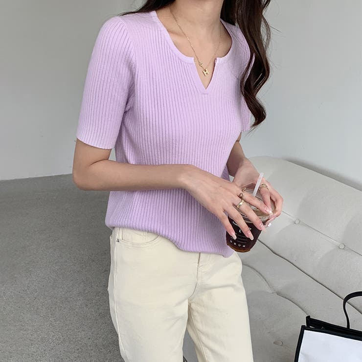 キーネックニット リブニット サマーニット | COCOMOMO | 詳細画像6 