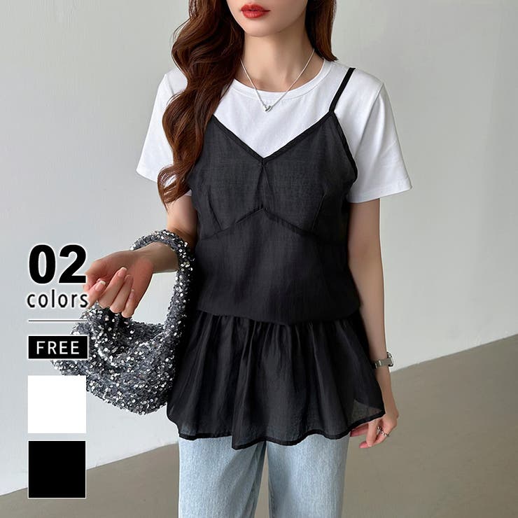 ブラック | レイヤードキャミソール ペプラムキャミソール シアーキャミソール | COCOMOMO