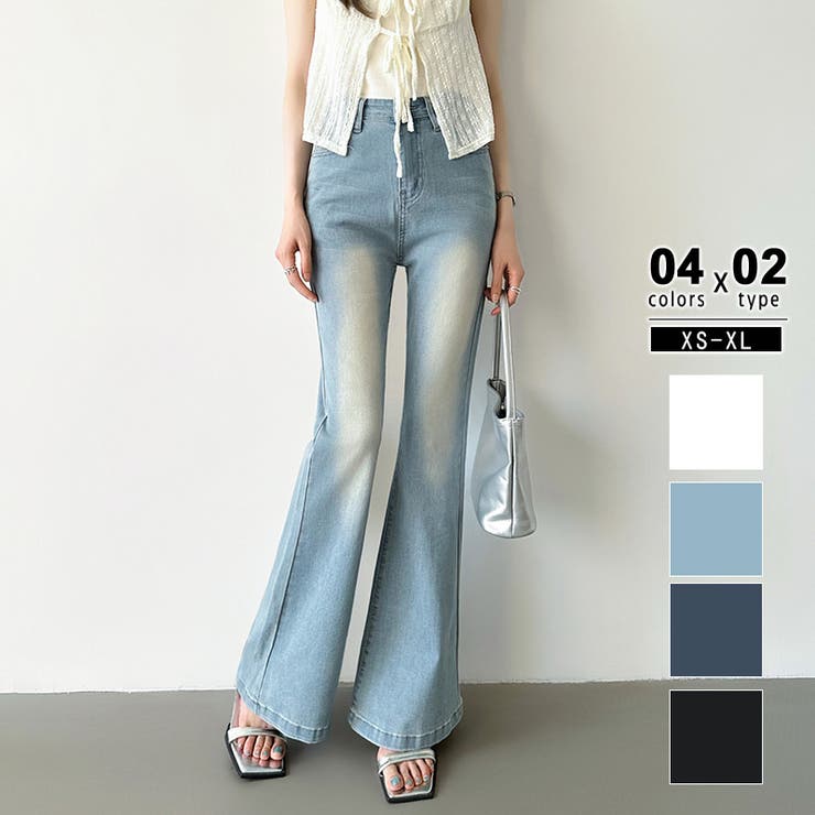 【新品未使用】kunio sato クニオコレクション　デニムフレアパンツ KOEISTORE デニムパンツ レディース 春 夏 春夏 黒 白 フレア