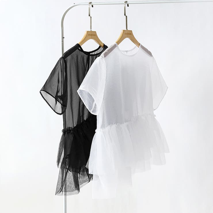 シアーチュールブラウス ペプラム 重ね着トップス | COCOMOMO | 詳細画像16 