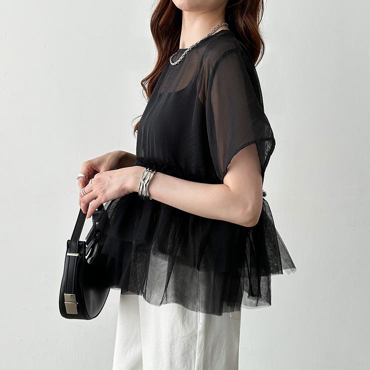 シアーチュールブラウス ペプラム 重ね着トップス | COCOMOMO | 詳細画像3 