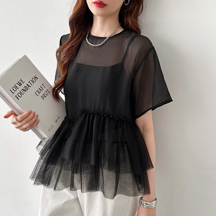 シアーチュールブラウス ペプラム 重ね着トップス | COCOMOMO | 詳細画像6 