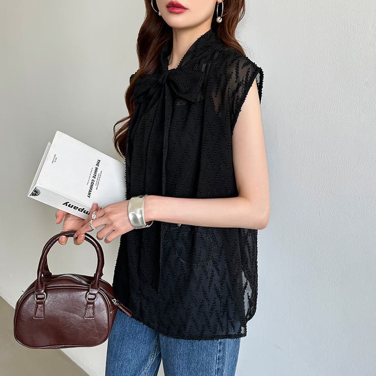 【前後2way】ボウタイブラウス シアーブラウス ノースリーブ | COCOMOMO | 詳細画像14 