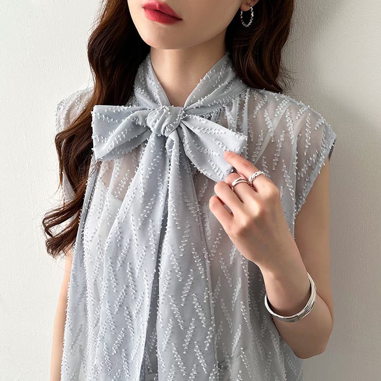 【前後2way】ボウタイブラウス シアーブラウス ノースリーブ | COCOMOMO | 詳細画像20 