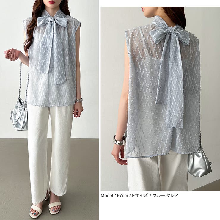 【前後2way】ボウタイブラウス シアーブラウス ノースリーブ | COCOMOMO | 詳細画像21 