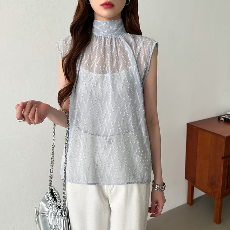 【前後2way】ボウタイブラウス シアーブラウス ノースリーブ | COCOMOMO | 詳細画像22 