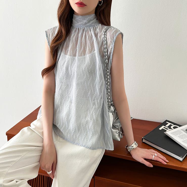 【前後2way】ボウタイブラウス シアーブラウス ノースリーブ | COCOMOMO | 詳細画像23 