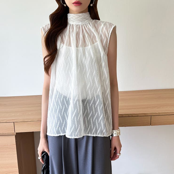 【前後2way】ボウタイブラウス シアーブラウス ノースリーブ | COCOMOMO | 詳細画像8 