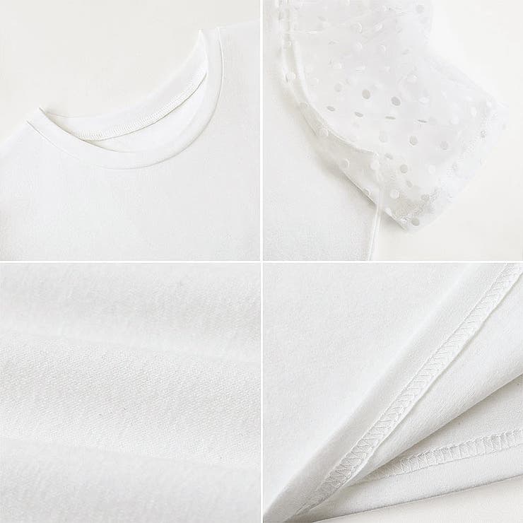 ドットチュールで華やかに パフスリーブトップス 半袖カットソー | COCOMOMO | 詳細画像15 