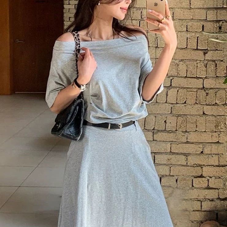 オフショルダー ベルト付きスカート セットアップ夏 | COCOMOMO | 詳細画像6 