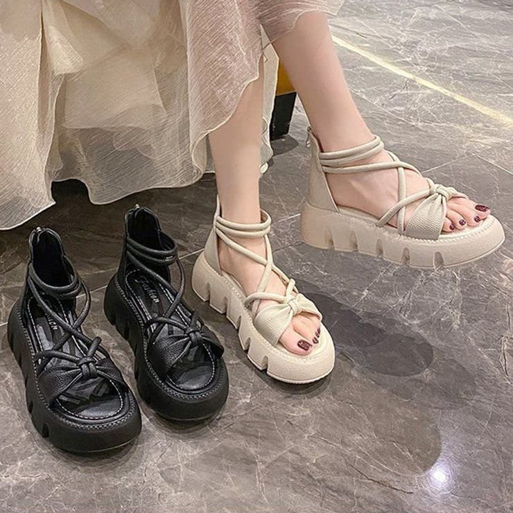 リボンクロスストラップサンダル 厚底サンダル 厚底 | COCOMOMO | 詳細画像9 