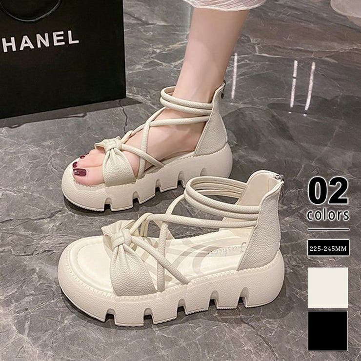 アイボリー | リボンクロスストラップサンダル 厚底サンダル 厚底 | COCOMOMO