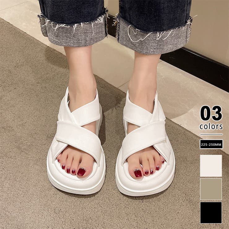 アイボリー | 厚底サンダル クロスベルトサンダル サンダル | COCOMOMO