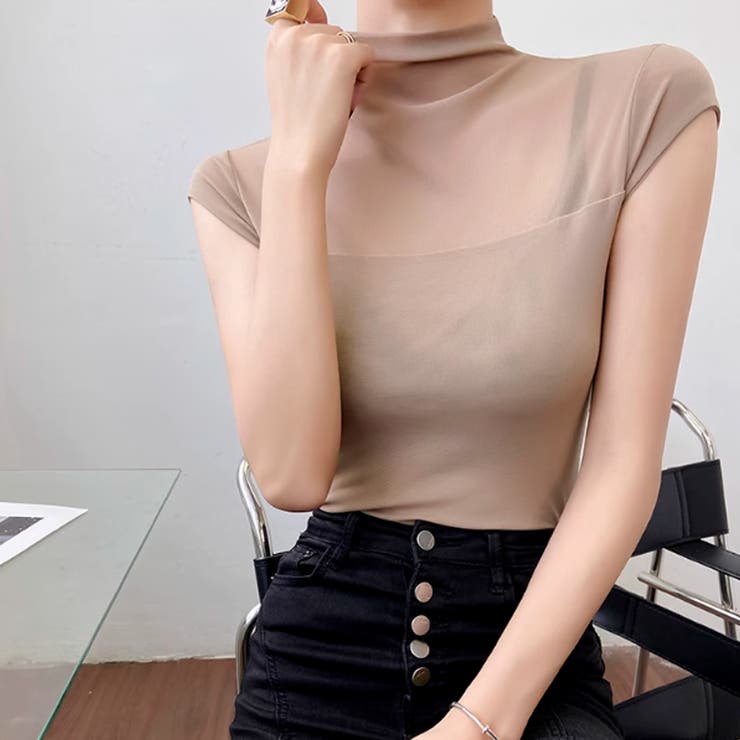 切り替えシアートップス フレンチスリーブ シアーカットソー | COCOMOMO | 詳細画像33 