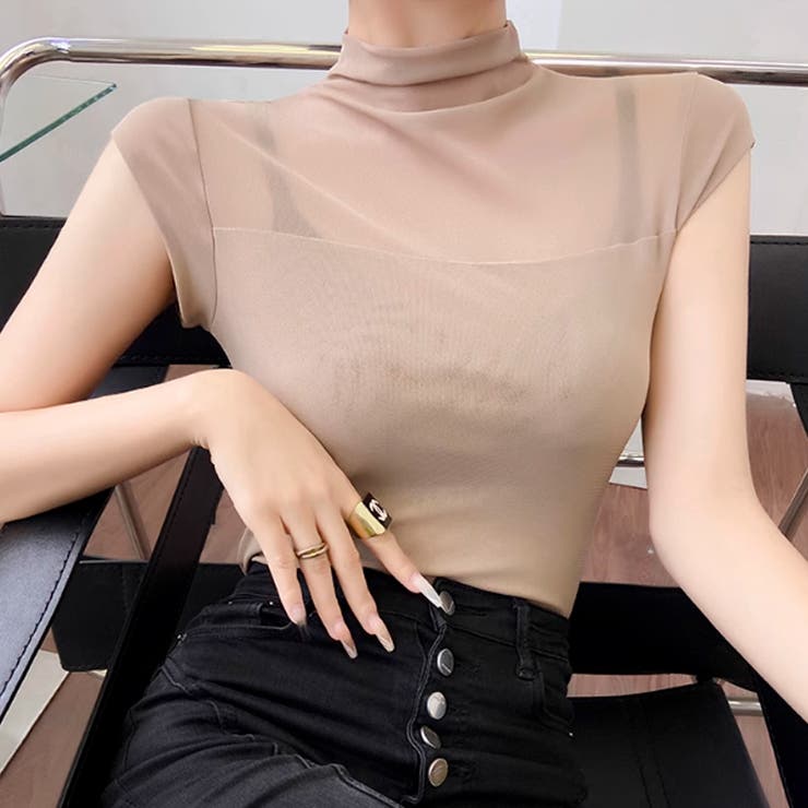 切り替えシアートップス フレンチスリーブ シアーカットソー | COCOMOMO | 詳細画像34 