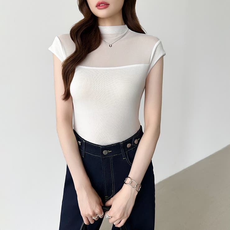 切り替えシアートップス フレンチスリーブ シアーカットソー | COCOMOMO | 詳細画像1 