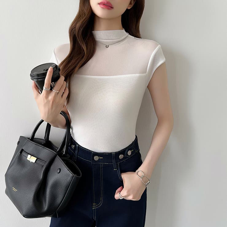 切り替えシアートップス フレンチスリーブ シアーカットソー | COCOMOMO | 詳細画像3 