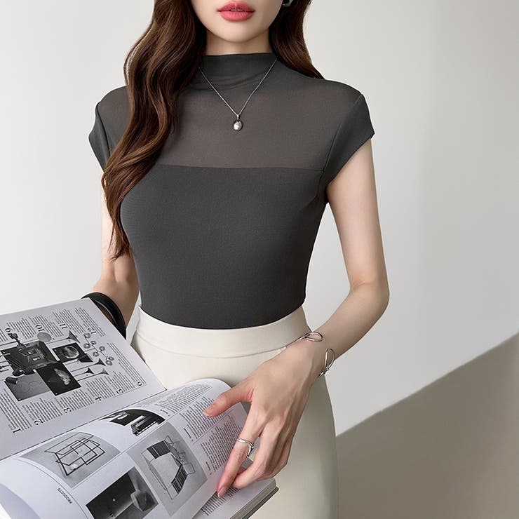 切り替えシアートップス フレンチスリーブ シアーカットソー | COCOMOMO | 詳細画像14 