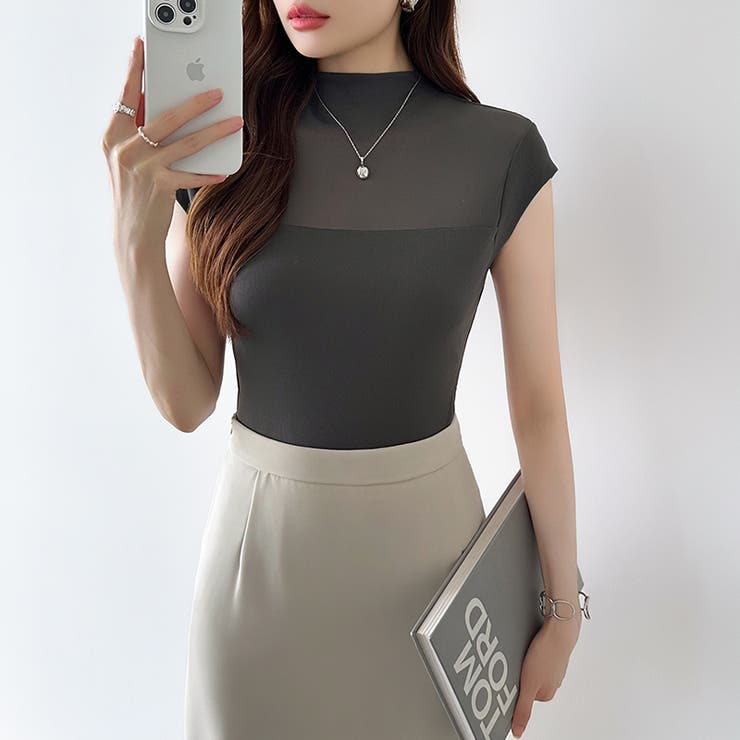 切り替えシアートップス フレンチスリーブ シアーカットソー | COCOMOMO | 詳細画像16 