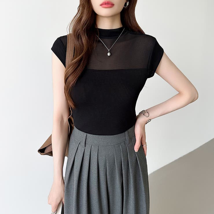 切り替えシアートップス フレンチスリーブ シアーカットソー | COCOMOMO | 詳細画像17 