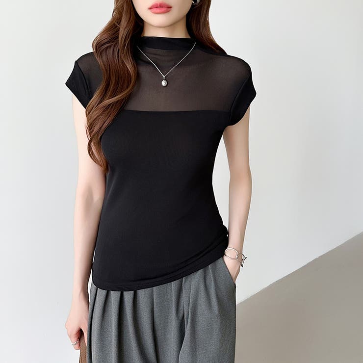 切り替えシアートップス フレンチスリーブ シアーカットソー | COCOMOMO | 詳細画像20 