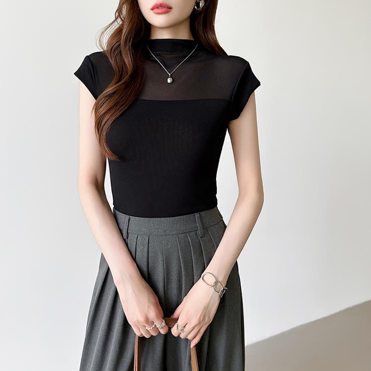 切り替えシアートップス フレンチスリーブ シアーカットソー | COCOMOMO | 詳細画像22 