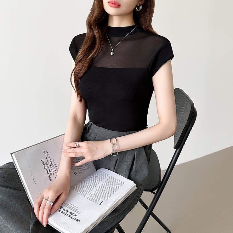 切り替えシアートップス フレンチスリーブ シアーカットソー | COCOMOMO | 詳細画像23 