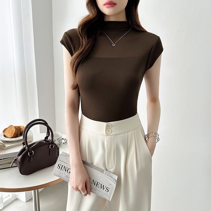 切り替えシアートップス フレンチスリーブ シアーカットソー | COCOMOMO | 詳細画像31 