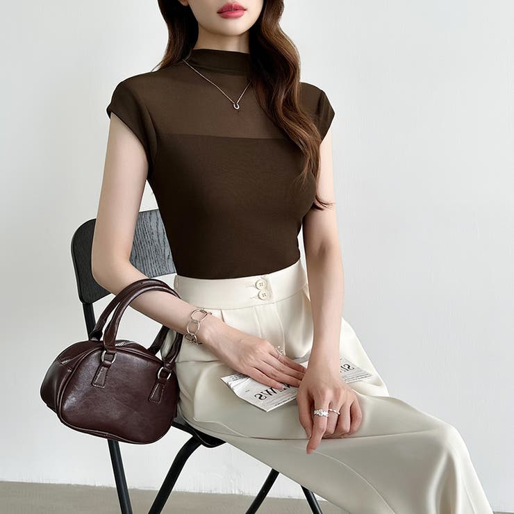 切り替えシアートップス フレンチスリーブ シアーカットソー | COCOMOMO | 詳細画像32 