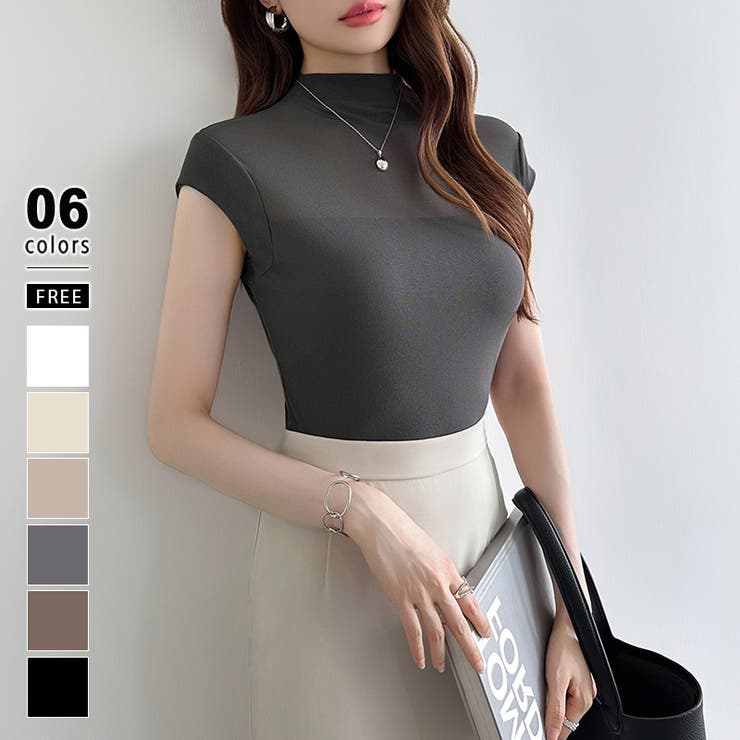 ダークグレー | 切り替えシアートップス フレンチスリーブ シアーカットソー | COCOMOMO